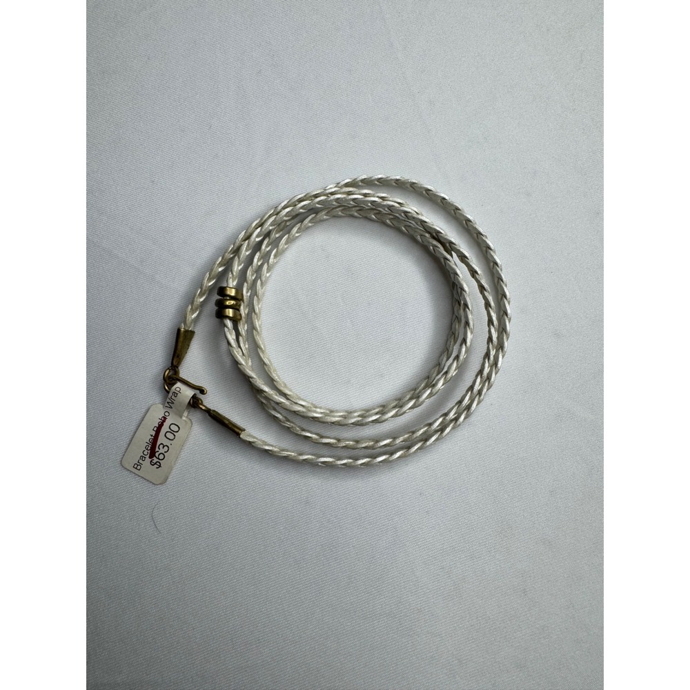 Boho Braided Wrap Bracelet Ivory White Cord Antique Brass Hardware Multi Strand‎